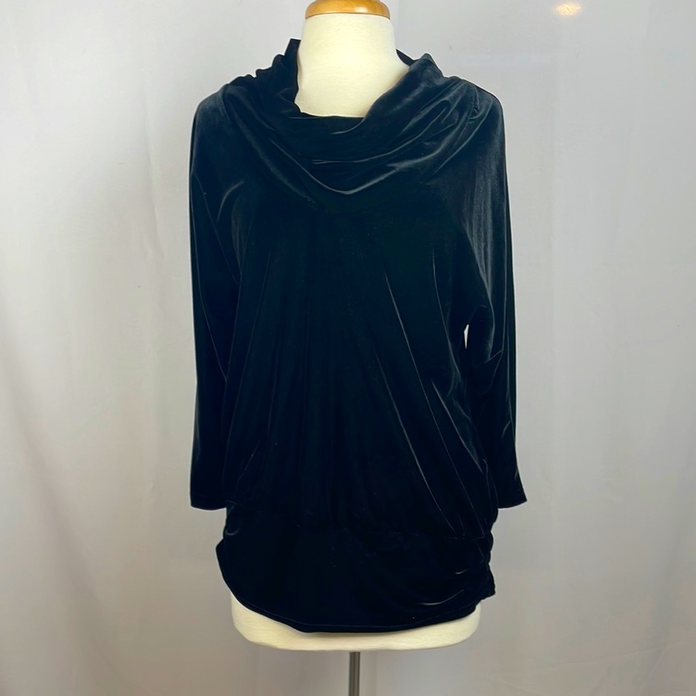 Peck & Peck Black Velour Cowl Neck Top